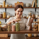 Conjunto de Potes de Vidro Hermético com Tampa de Bambu – 5 Peças