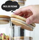 Kit 5 Potes De Vidro para Mantimentos com Tampa Bambu pequeno 200ml 250ml 300ml 400ml 550ml