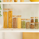 Kit 5 Potes De Vidro para Mantimentos com Tampa Bambu pequeno 200ml 250ml 300ml 400ml 550ml